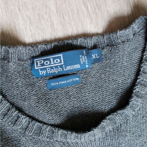 Vintage Polo Ralph Lauren Mens Sweater Chunky Pima Cotton Gray Size XL - Picture 2 of 3